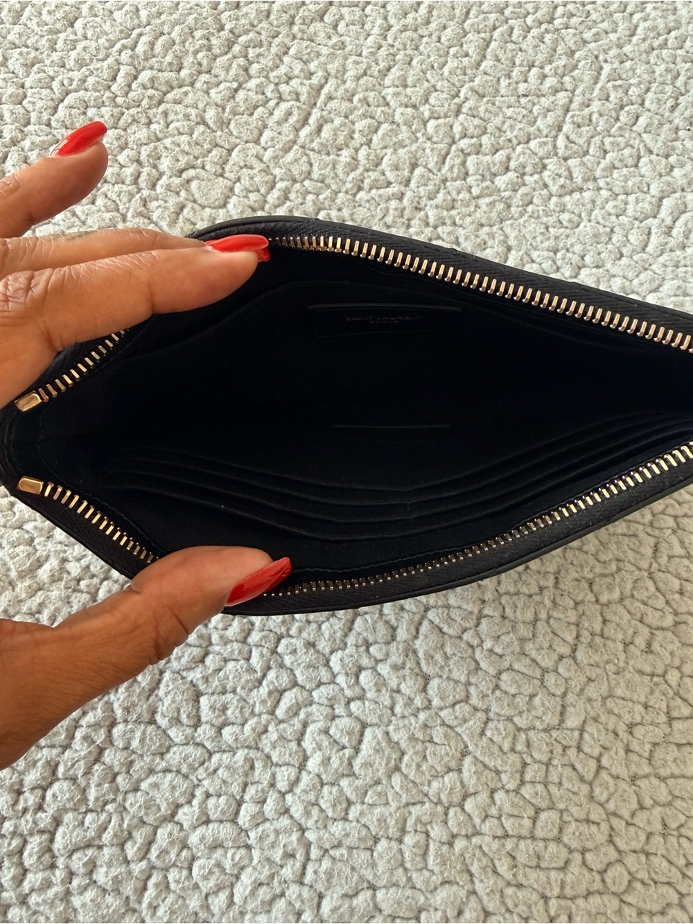 Saint Laurent YSL Monogram Black Chevron Leather Wristlet Clutch Gold Hardware - Picture 4 of 6